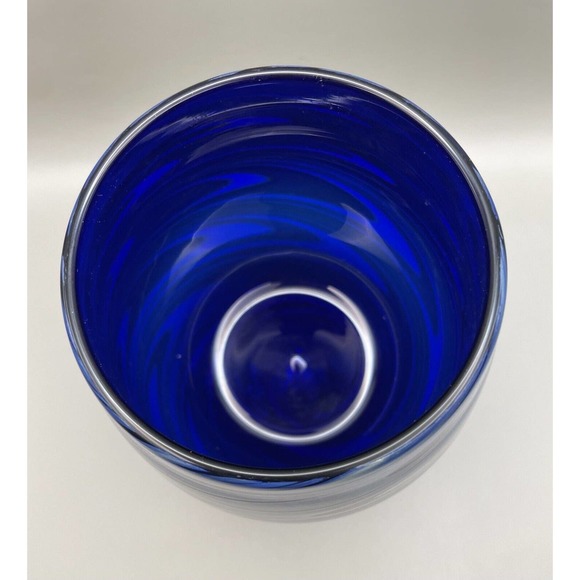 1992 Frederick Warren Art Cobalt Blue Glass Vase w/ Swirls of Blue & Silver - Picture 7 of 12